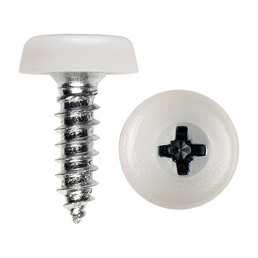 Number Plate Screws Moulded Head 3/4 - White