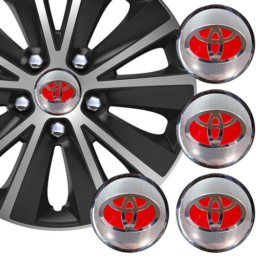 Wheel Center Cap Stickers 3D 56.5mm Toyota Silver/Red x 4
