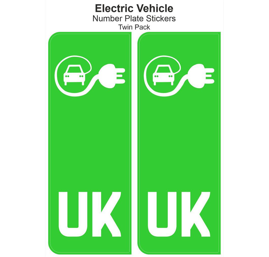 2 x UK Electric Vehicle Licence Plate Self Adhesive Sticker