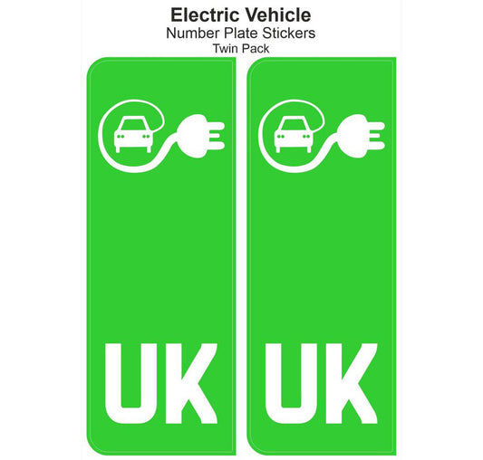 2 x UK Electric Vehicle Licence Plate Self Adhesive Sticker
