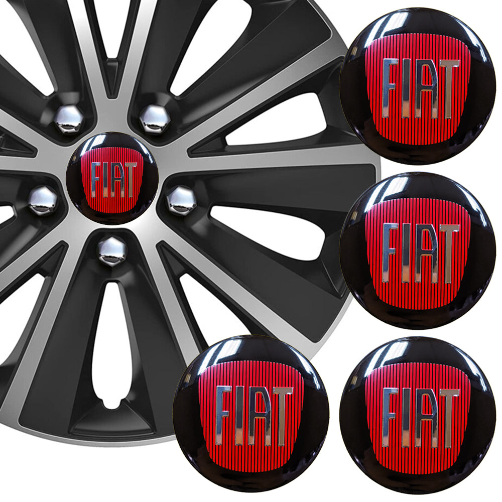 Wheel Center Cap Stickers 3D 56.5mm Fiat Black x 4