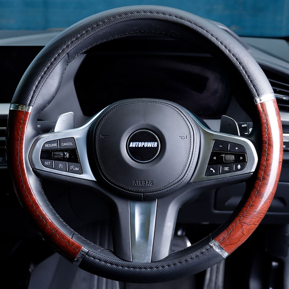 Streetwize Steering Wheel Cover Wood Effect Brown