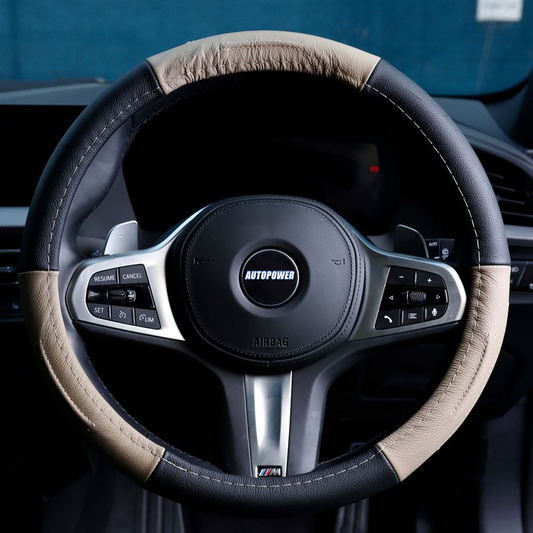 Streetwize Steering Wheel Cover Leather Black/Beige