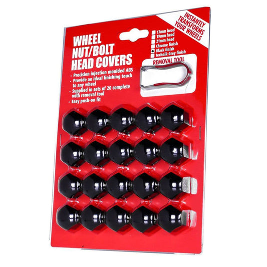 Wheel Nut/Bolt Head Covers Set 20pcs Black 17mm