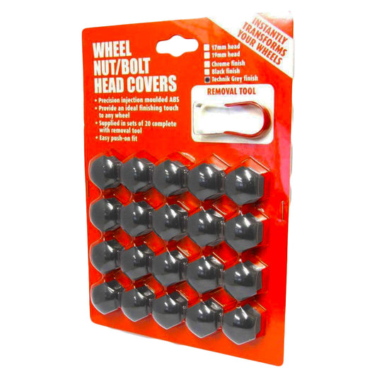 Wheel Nut/Bolt Head Covers Set 20pcs Grey 17mm