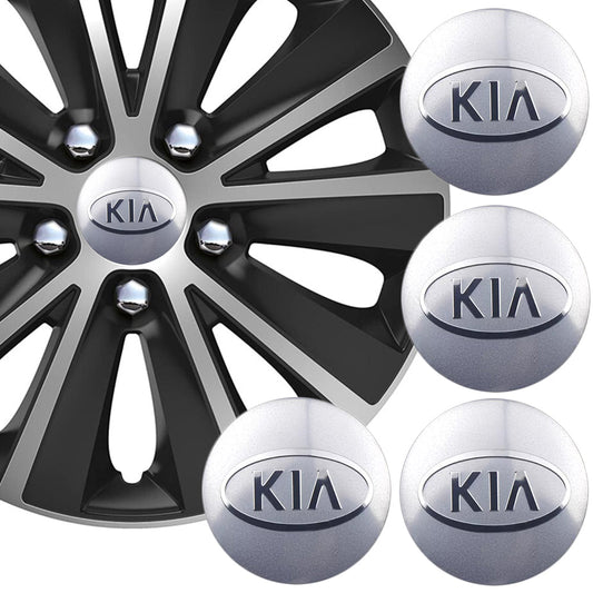 Wheel Center Cap Stickers 3D 56.5mm Kia Silver x 4