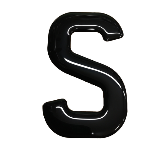 3D Gel Number Plate Black Letter "S"