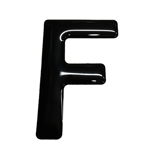 3D Gel Number Plate Black Letter "F"