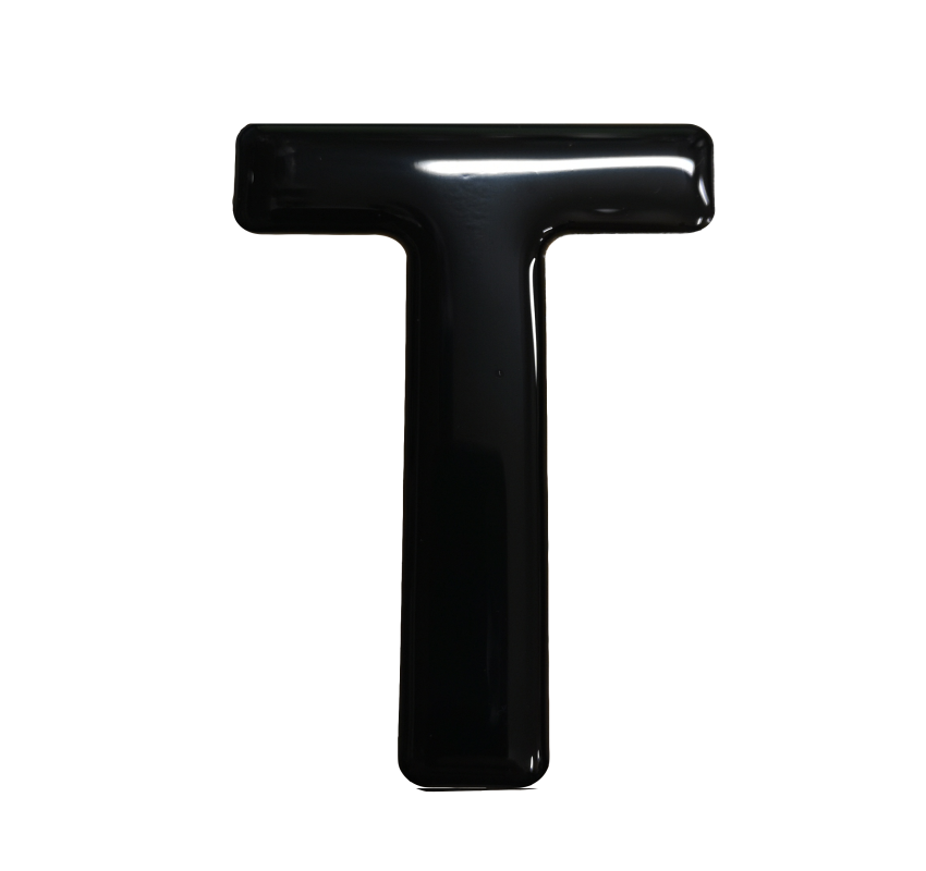 3D Gel Number Plate Black Letter "T"