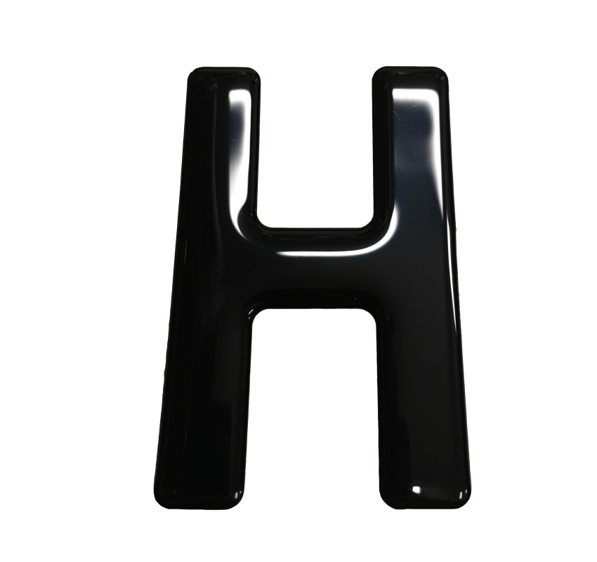 3D Gel Number Plate Black Letter "H"