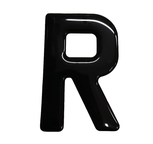 3D Gel Number Plate Black Letter "R"