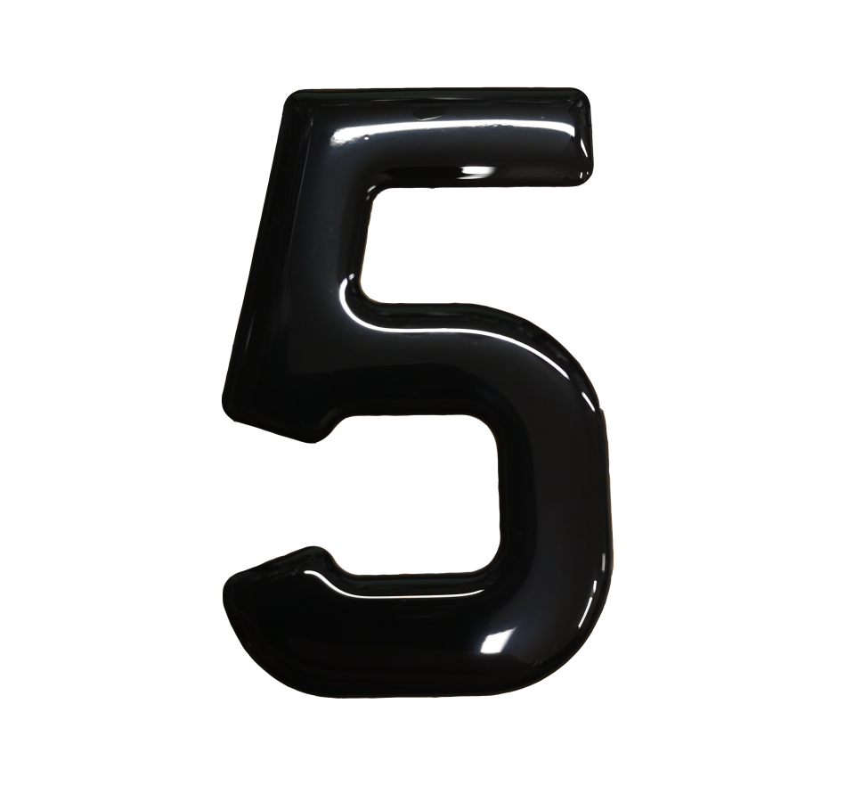 3D Gel Number Plate Black No. "5"