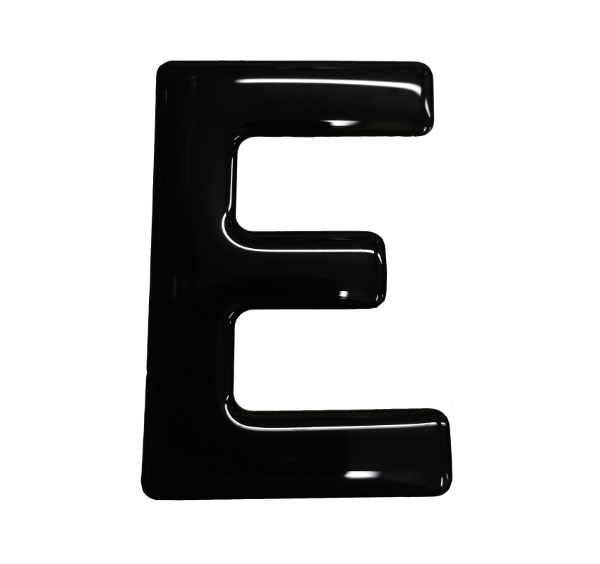 3D Gel Number Plate Black Letter "E"