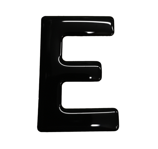 3D Gel Number Plate Black Letter "E"