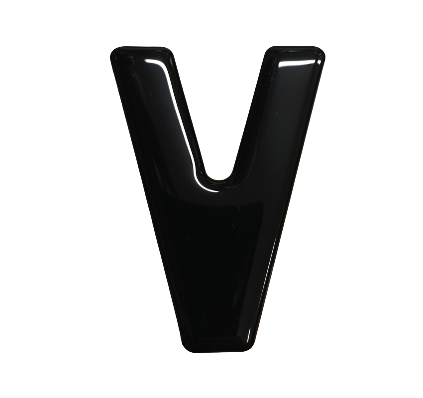 3D Gel Number Plate Black Letter "V"
