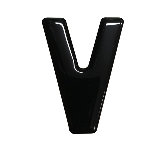3D Gel Number Plate Black Letter "V"