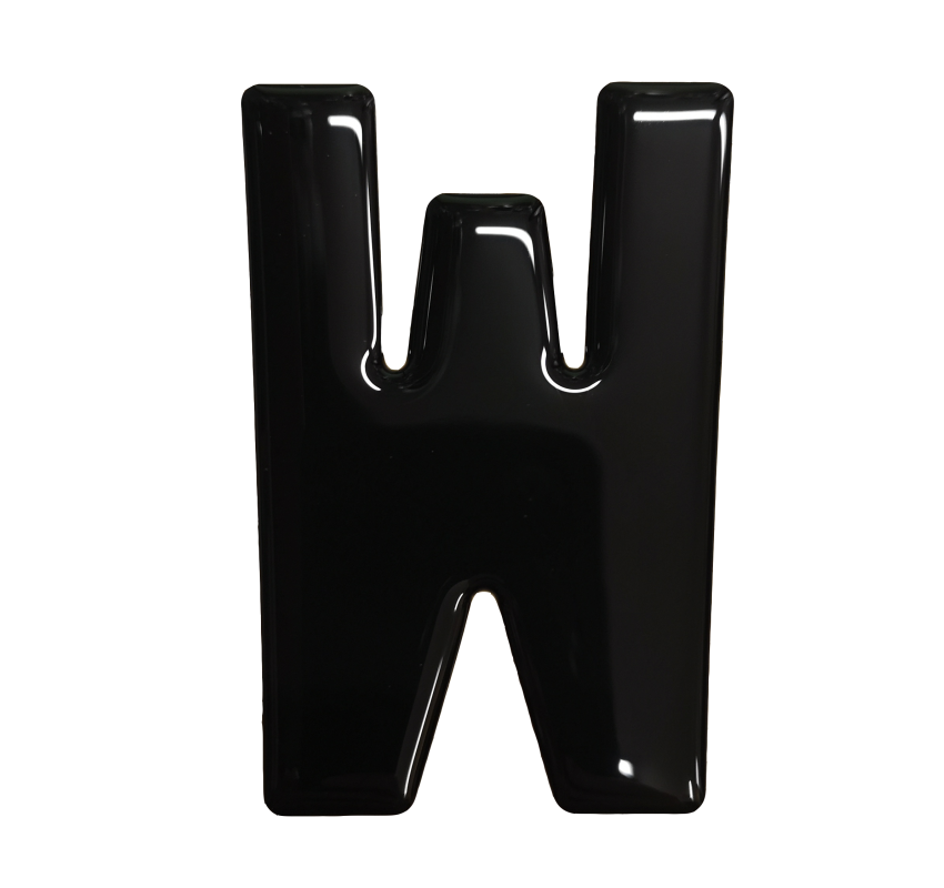 3D Gel Number Plate Black Letter "W"