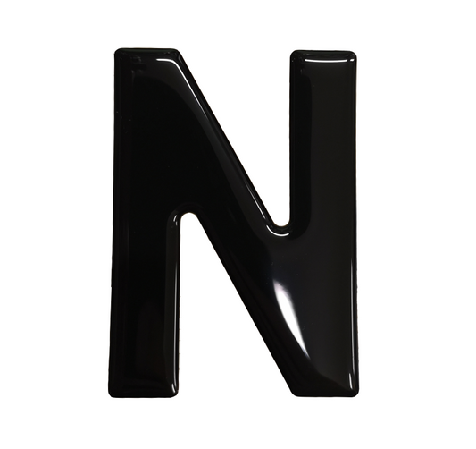 3D Gel Number Plate Black Letter "N"